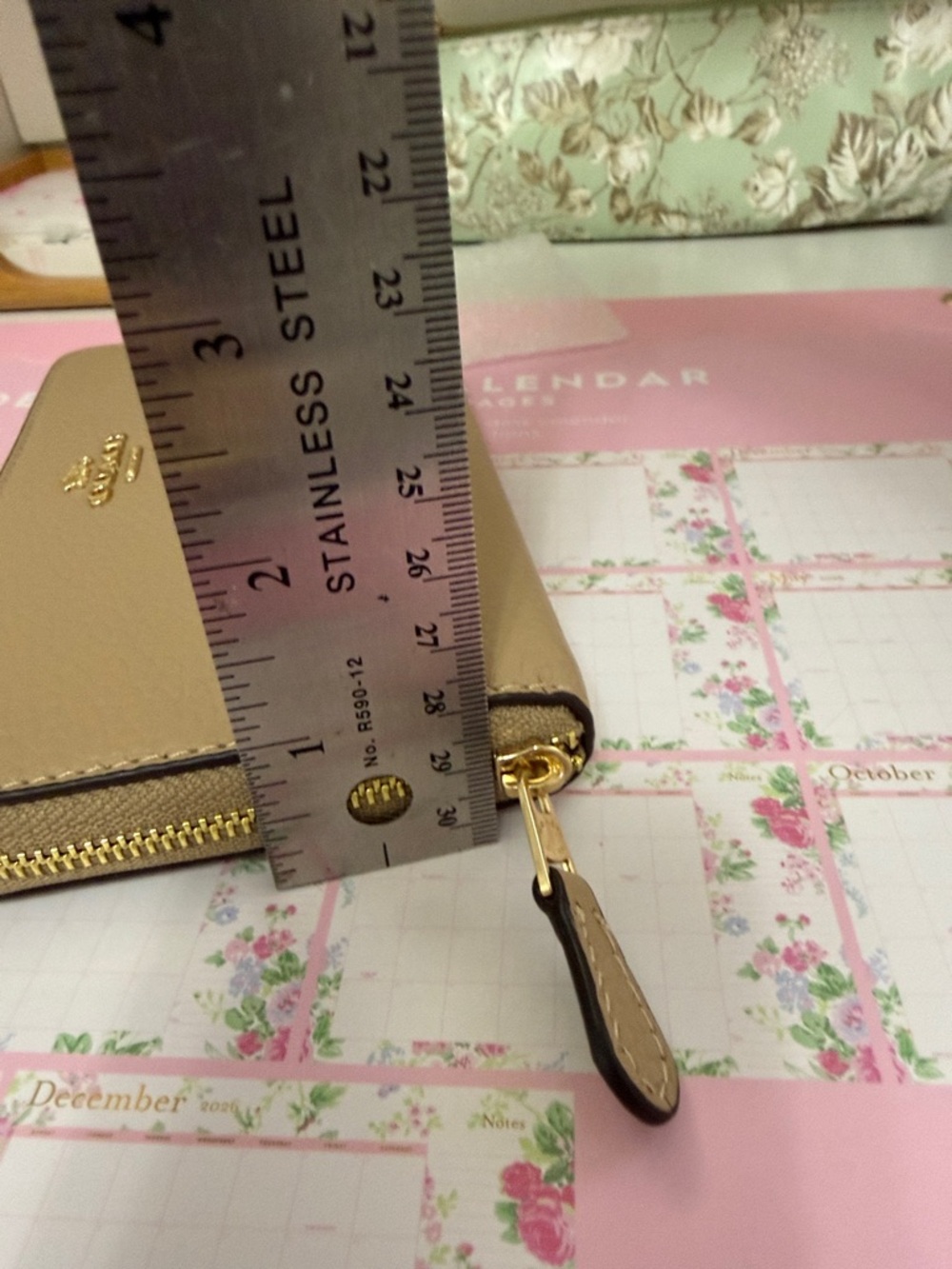 Coach Pebbled Leather Zip Wallet in Taupe with Gold Logo - Picture 7 of 8